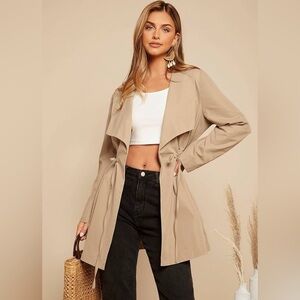 COTTAGECORE Women's Coat Tie Waist Waterfall Collar Coat, small